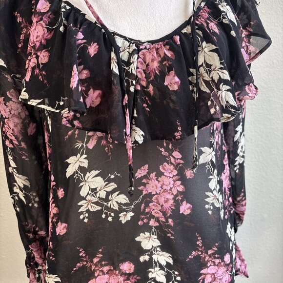 Paige 100% Silk Llara Floral Ruffle Blouse In Mauve Rose Multi Women's Sz XS - Picture 9 of 11